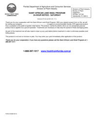 Document preview: Form FDACS-08489 Giant African Land Snail Program 24-hour Notice - Saturday - Florida