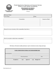 Document preview: Form FDACS-06422 Processor Six Month Exception Request - Florida
