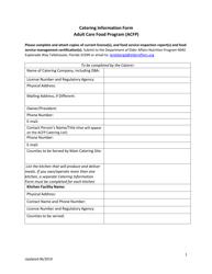 Catering Information Form - Florida
