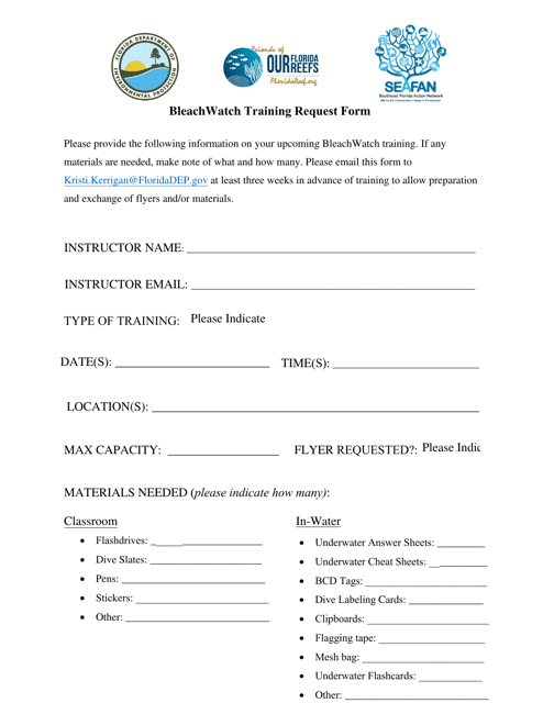 Bleachwatch Training Request Form - Florida Download Pdf