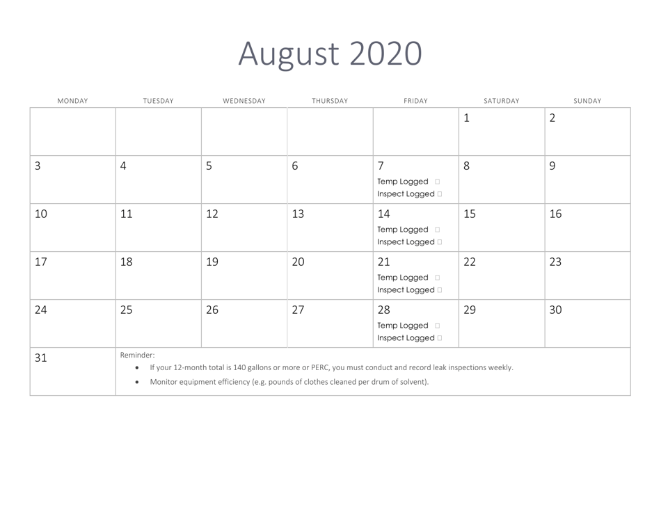 Compliance Calendar for Florida Perchloroethylene Dry Cleaners - Florida, Page 20