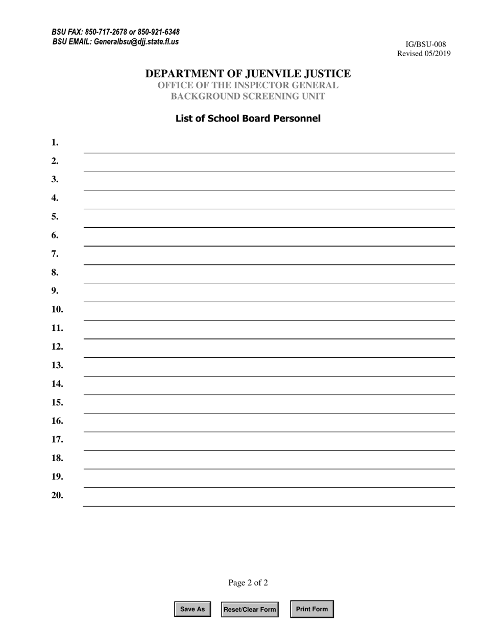 Form IG / BSU-008 Affidavit of Compliance With Level 2 Screening Standards for School Board Personnel - Florida, Page 2