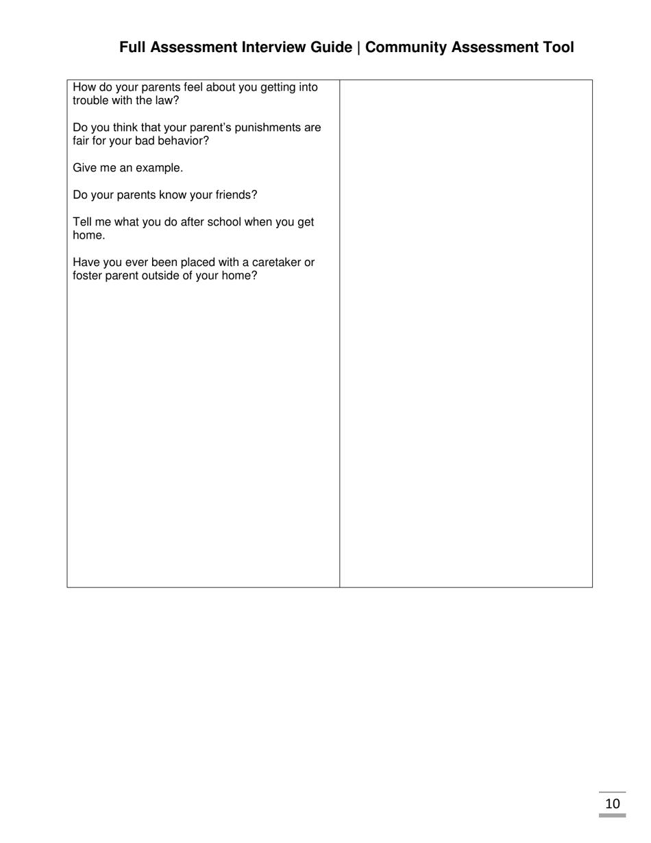 Full Assessment Interview Guide Community Assessment Tool - Florida, Page 10