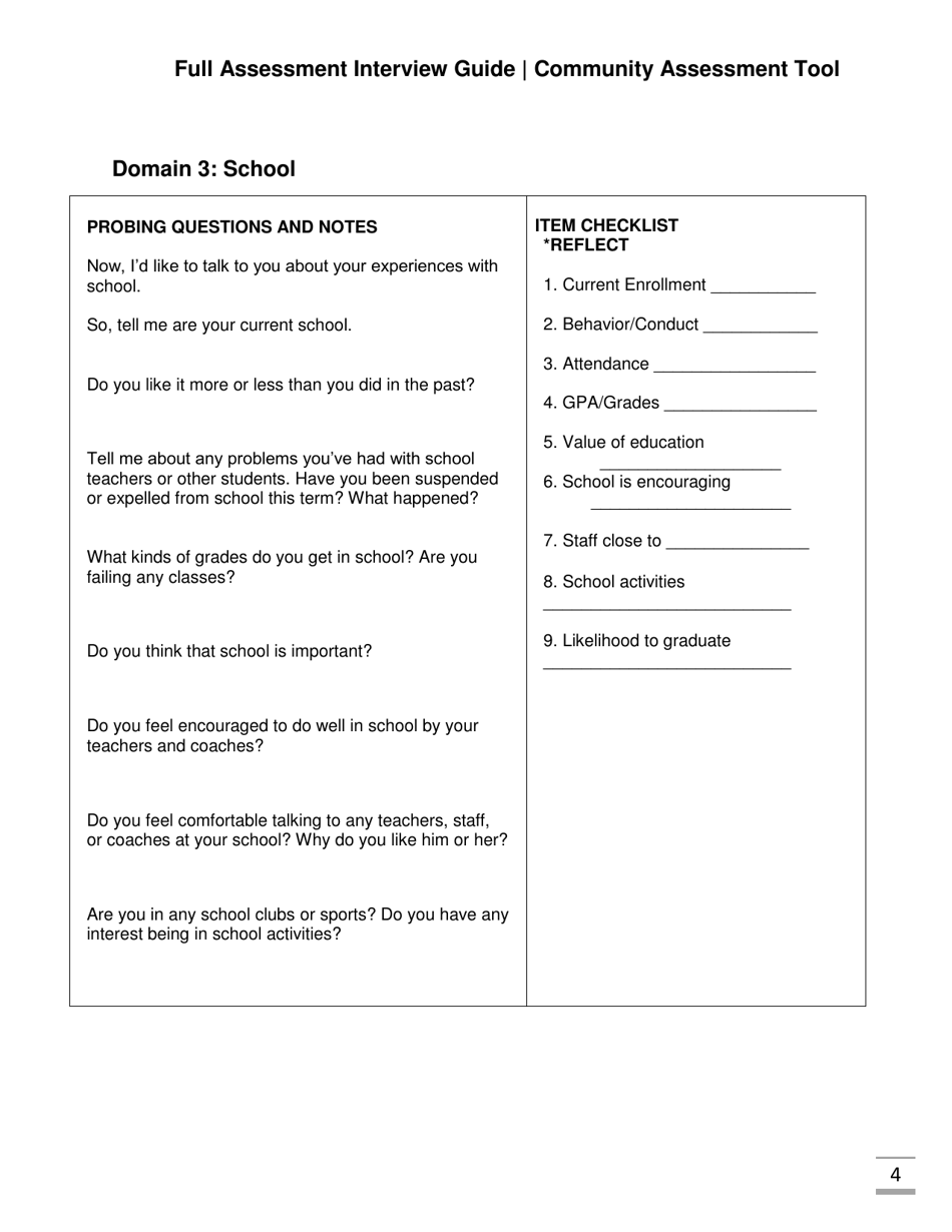 Full Assessment Interview Guide Community Assessment Tool - Florida, Page 4