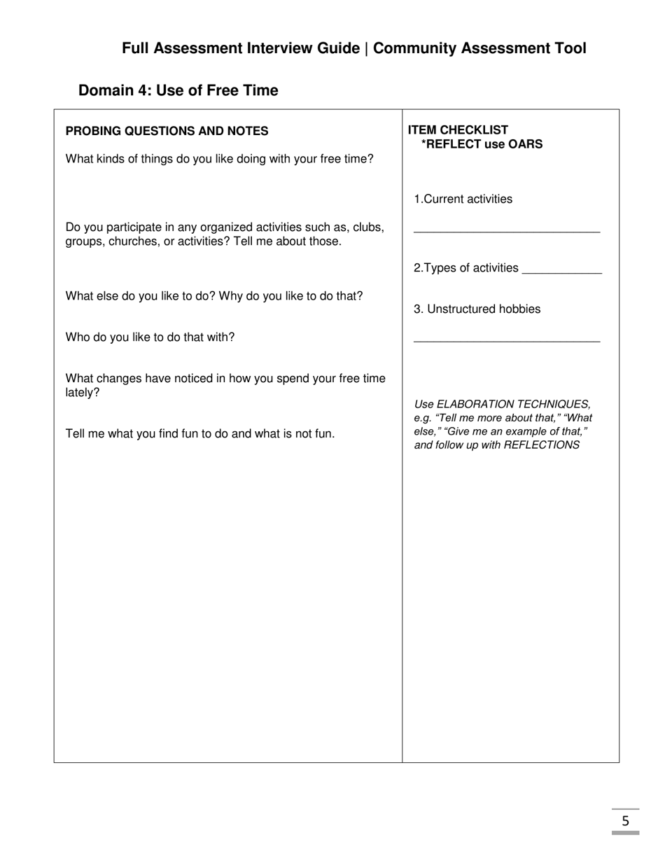 Full Assessment Interview Guide Community Assessment Tool - Florida, Page 5