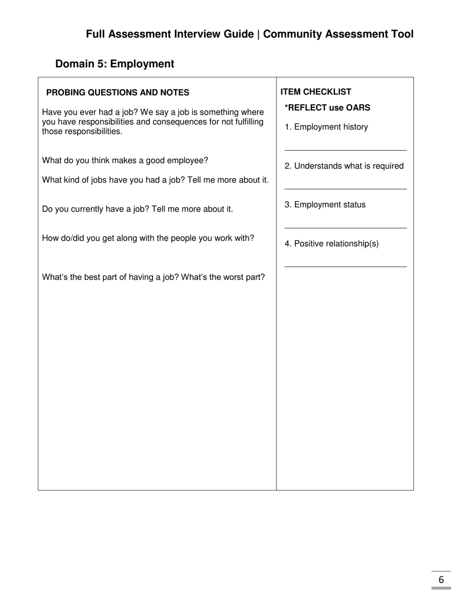 Full Assessment Interview Guide Community Assessment Tool - Florida, Page 6