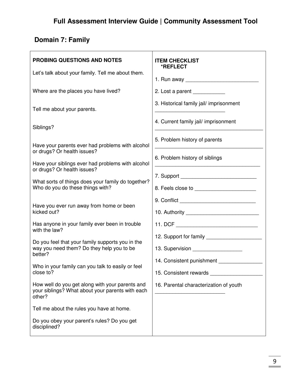 Full Assessment Interview Guide Community Assessment Tool - Florida, Page 9