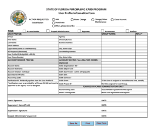 Document preview: Purchasing Card Program User Profile Information Form - Florida