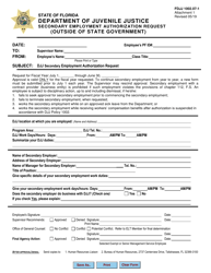 Document preview: Form FDJJ1002.07-01 Attachment 1 Secondary Employment Authorization Request (Outside of State Government) - Florida