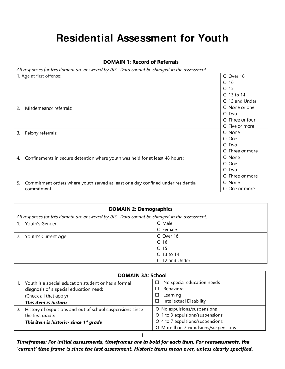 Residential Assessment for Youth (Ray) - Florida, Page 1