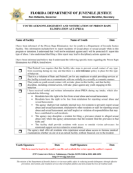 Document preview: Youth Acknowledgement and Notification of Prison Rape Elimination Act (Prea) - Florida