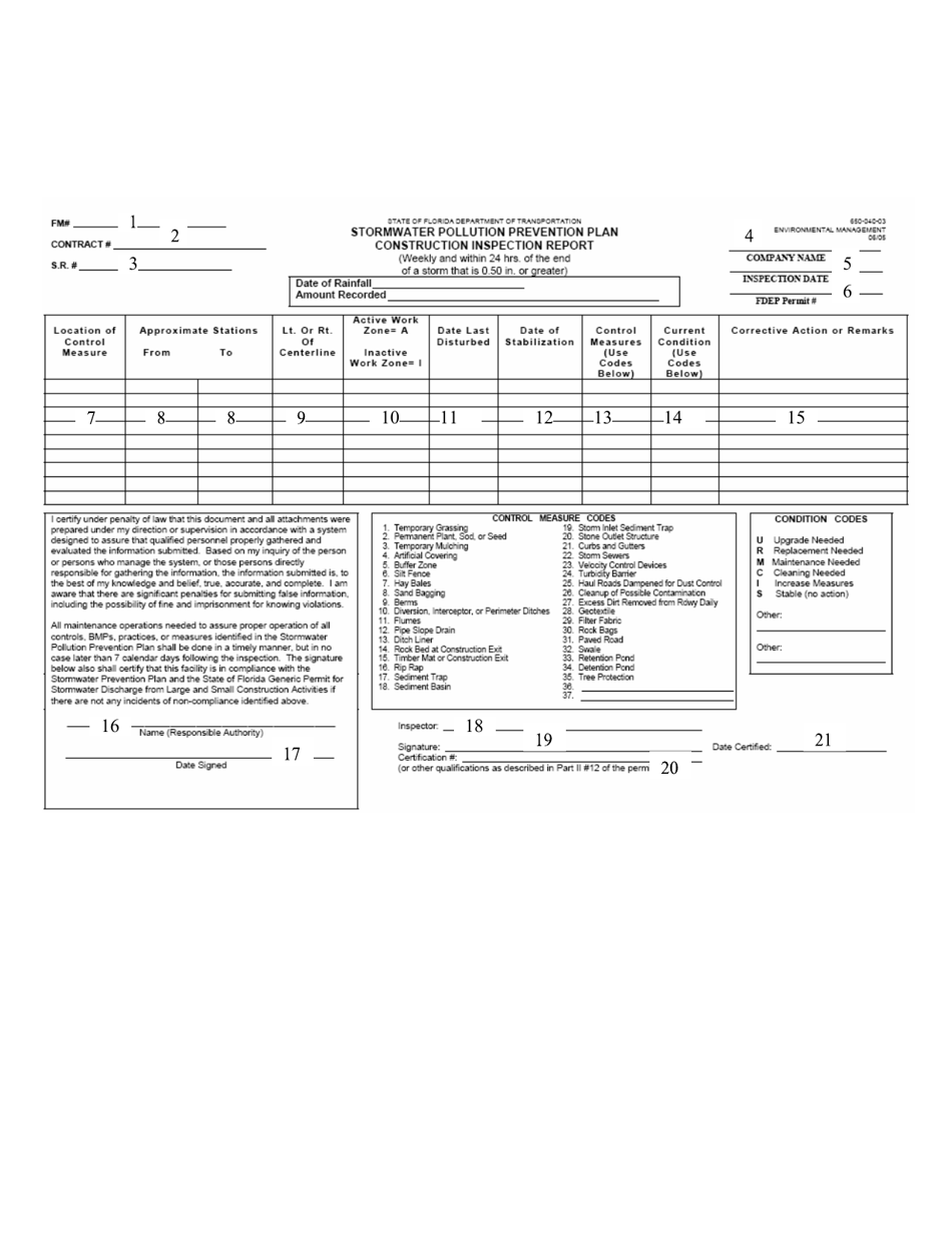 Instructions for Form 650-040-03 Stormwater Pollution Prevention Plan Construction Inspection Report - Florida, Page 3