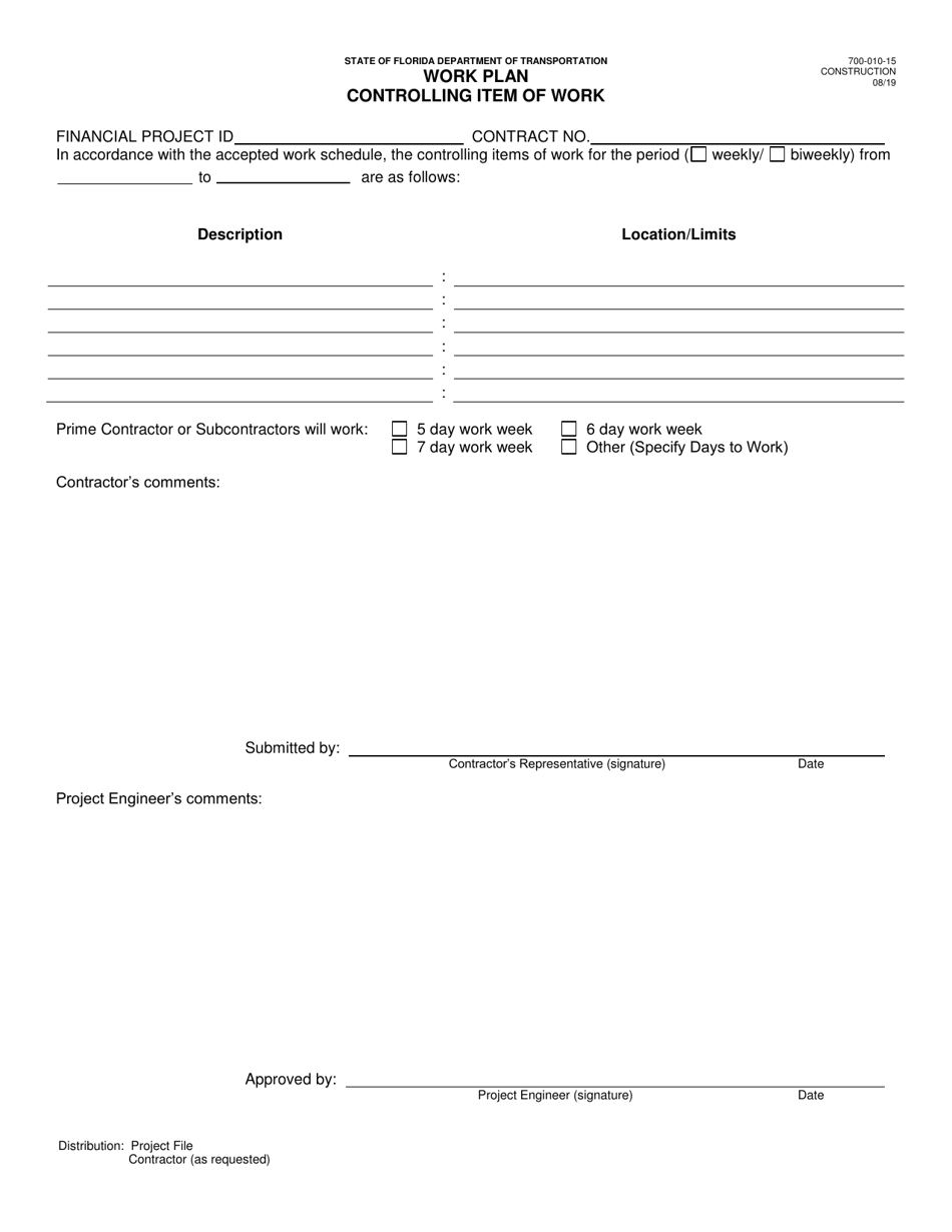 Form 700-010-15 Work Plan Controlling Item of Work - Florida, Page 1