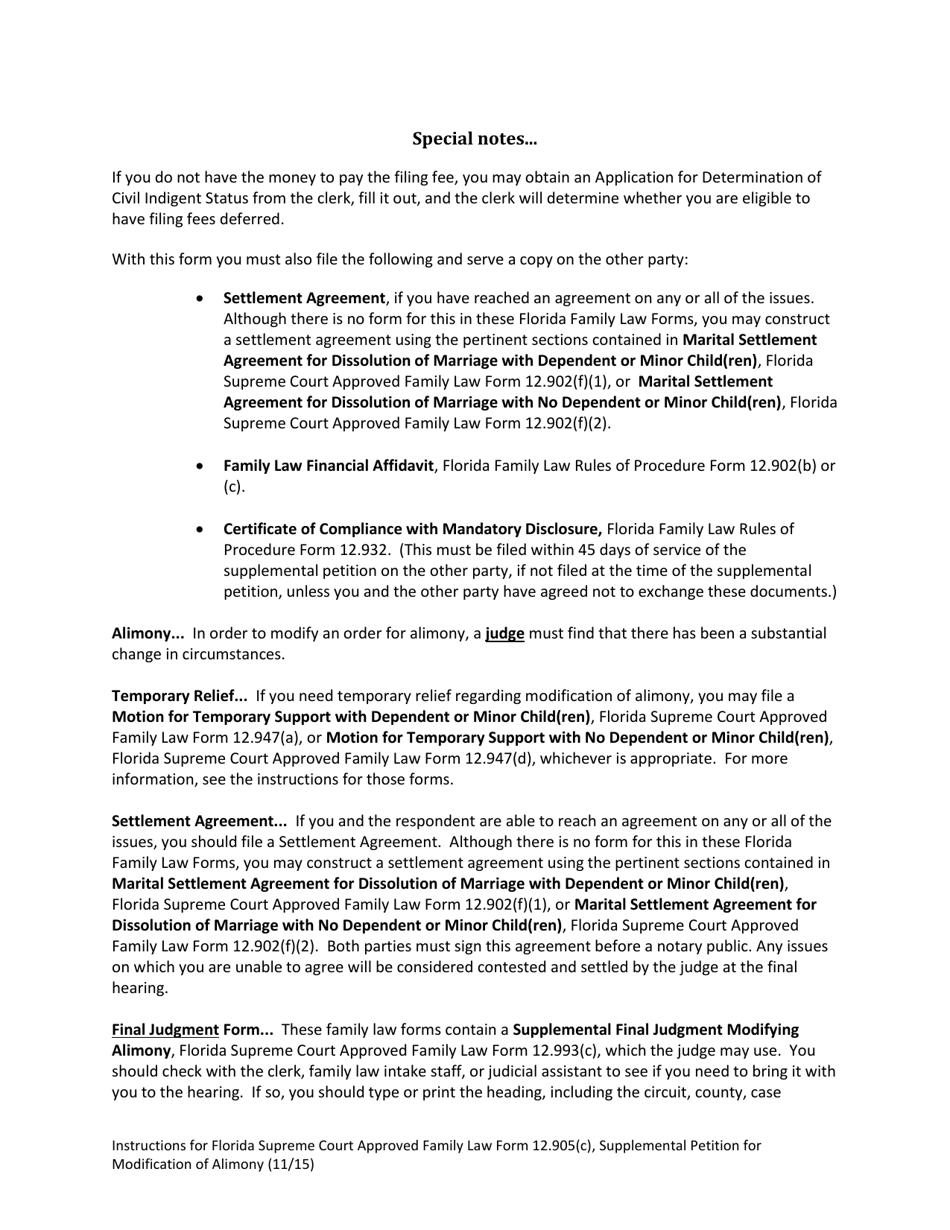 Family Law Form 12.905(C) Supplemental Petition for Modification of Alimony - Florida, Page 3