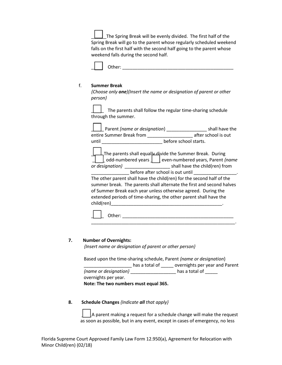 Family Law Form 12.950(A) Agreement for Relocation With Minor Child(Ren) - Florida, Page 13