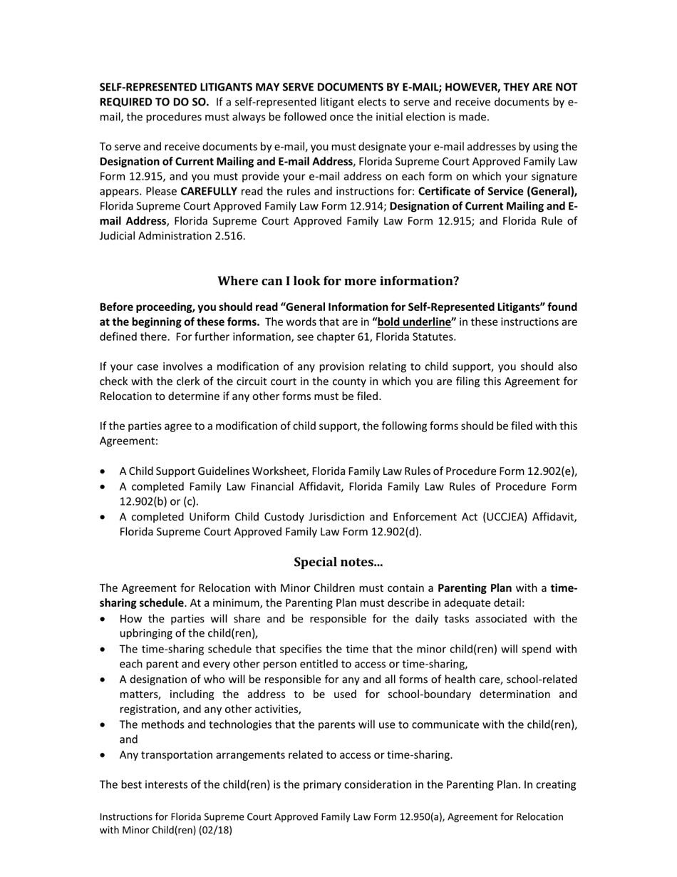 Family Law Form 12.950(A) Agreement for Relocation With Minor Child(Ren) - Florida, Page 3