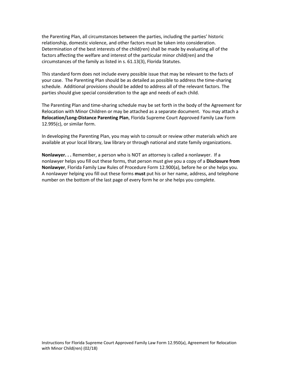 Family Law Form 12.950(A) Agreement for Relocation With Minor Child(Ren) - Florida, Page 4