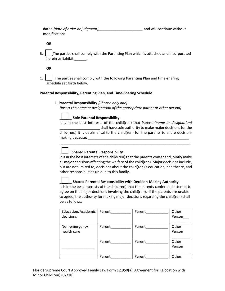 Family Law Form 12.950(A) Agreement for Relocation With Minor Child(Ren) - Florida, Page 7