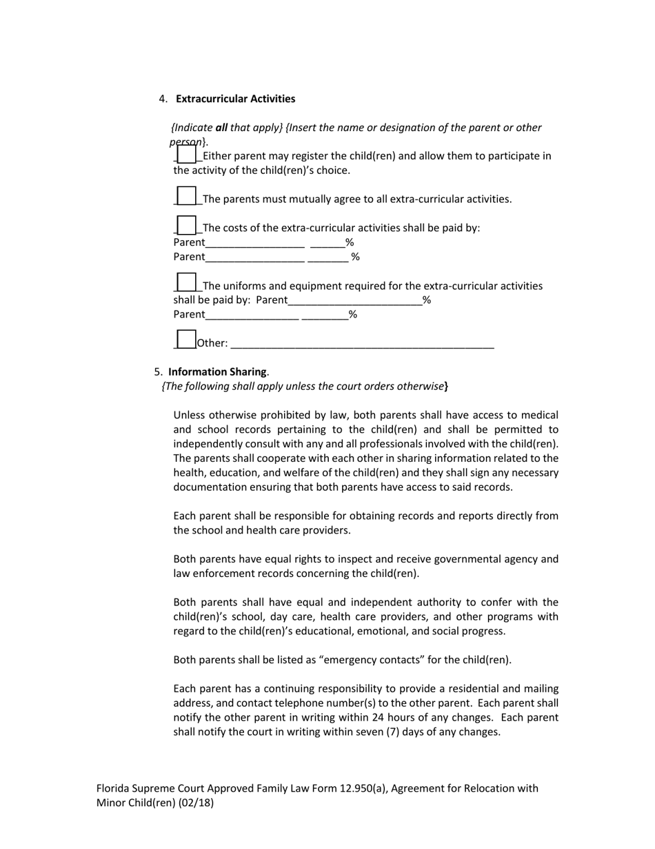 Family Law Form 12.950(A) Agreement for Relocation With Minor Child(Ren) - Florida, Page 9