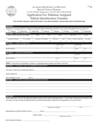 Document preview: Form INV26-3 Application for Alabama Assigned Vehicle Identification Number for an Assembled Vehicle or Plate Only - Alabama
