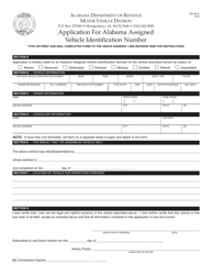 Form INV26-3 Application for Alabama Assigned Vehicle Identification Number for an Assembled Vehicle or Plate Only - Alabama