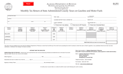 Document preview: Form B&L: MFCO Monthly Tax Return of State Administered County Taxes on Gasoline and Motor Fuels - Alabama