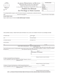 Document preview: Form LIC: PL300 Petition for Refund for Privilege or Store License - Alabama