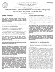 Document preview: Instructions for Form TOB: NPM-ESC CERT Certificate of Compliance by Manufacturer Regarding Escrow Payment (Including Importers) - Alabama
