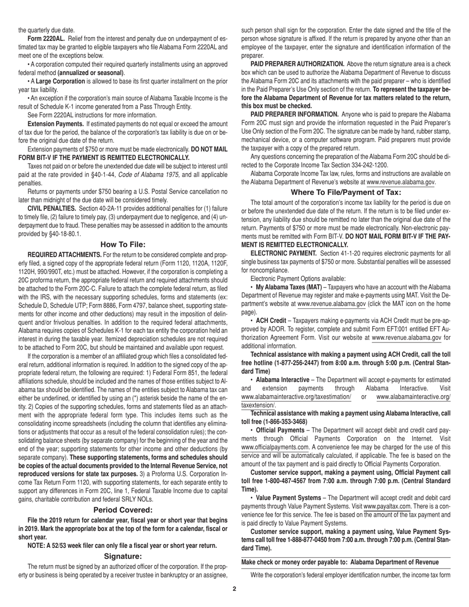 Instructions for Form 20C Corporation Income Tax Return - Alabama, Page 2