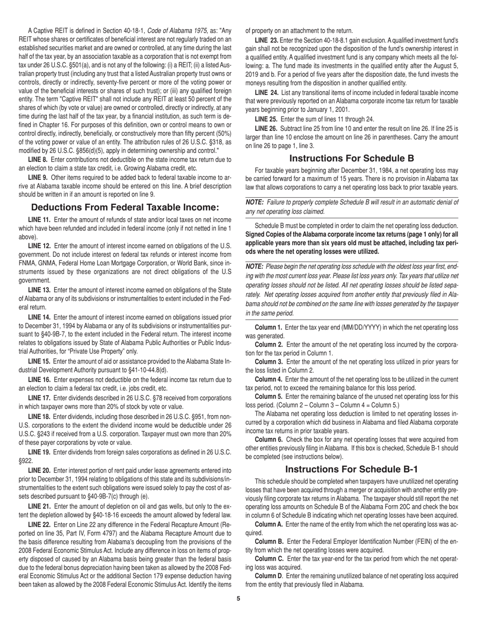 Instructions for Form 20C Corporation Income Tax Return - Alabama, Page 5