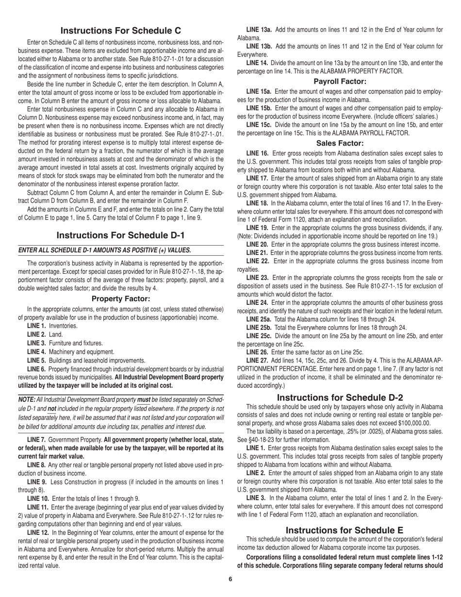 Instructions for Form 20C Corporation Income Tax Return - Alabama, Page 6
