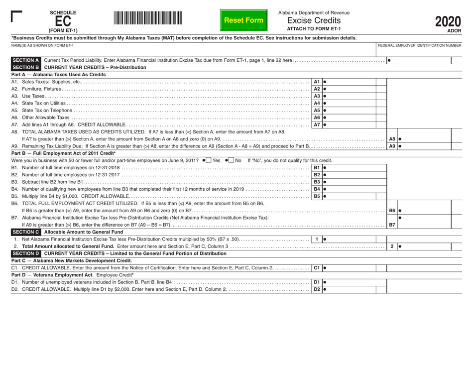 Form ET-1 Schedule EC Excise Credits - Alabama, Page 1