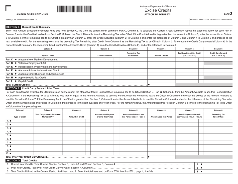 Form ET-1 Schedule EC Excise Credits - Alabama, Page 3