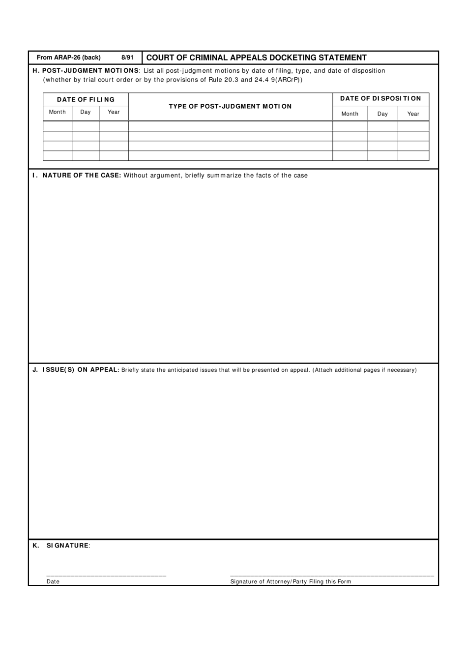 Form ARAP-26 Court of Criminal Appeals Docketing Statement - Alabama, Page 2