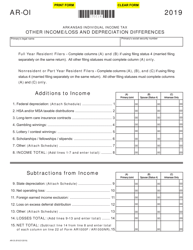 Document preview: Form AR-OI Other Income/Loss and Depreciation Differences - Arkansas