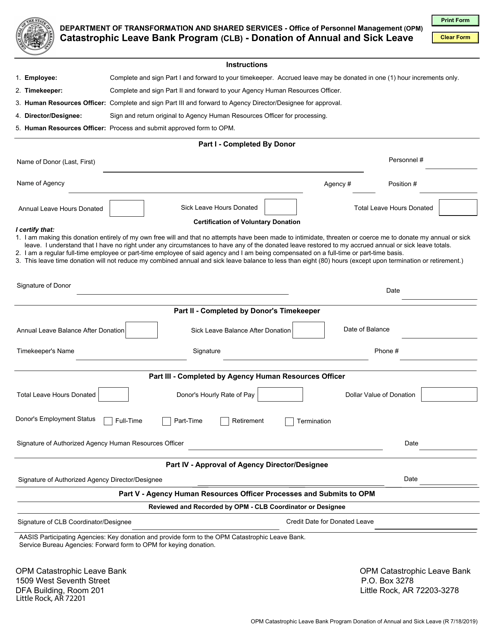 &quot;Catastrophic Leave Bank Program (Clb) - Donation of Annual and Sick Leave&quot; - Arkansas Download Pdf