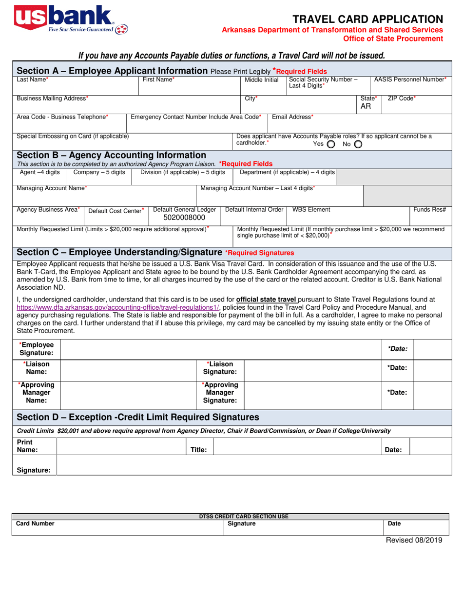 Travel Card Application / Agreement - Arkansas, Page 1