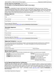 Document preview: Form MC5273 County Approver Certification for Access to Confidential Mental Health Information - California