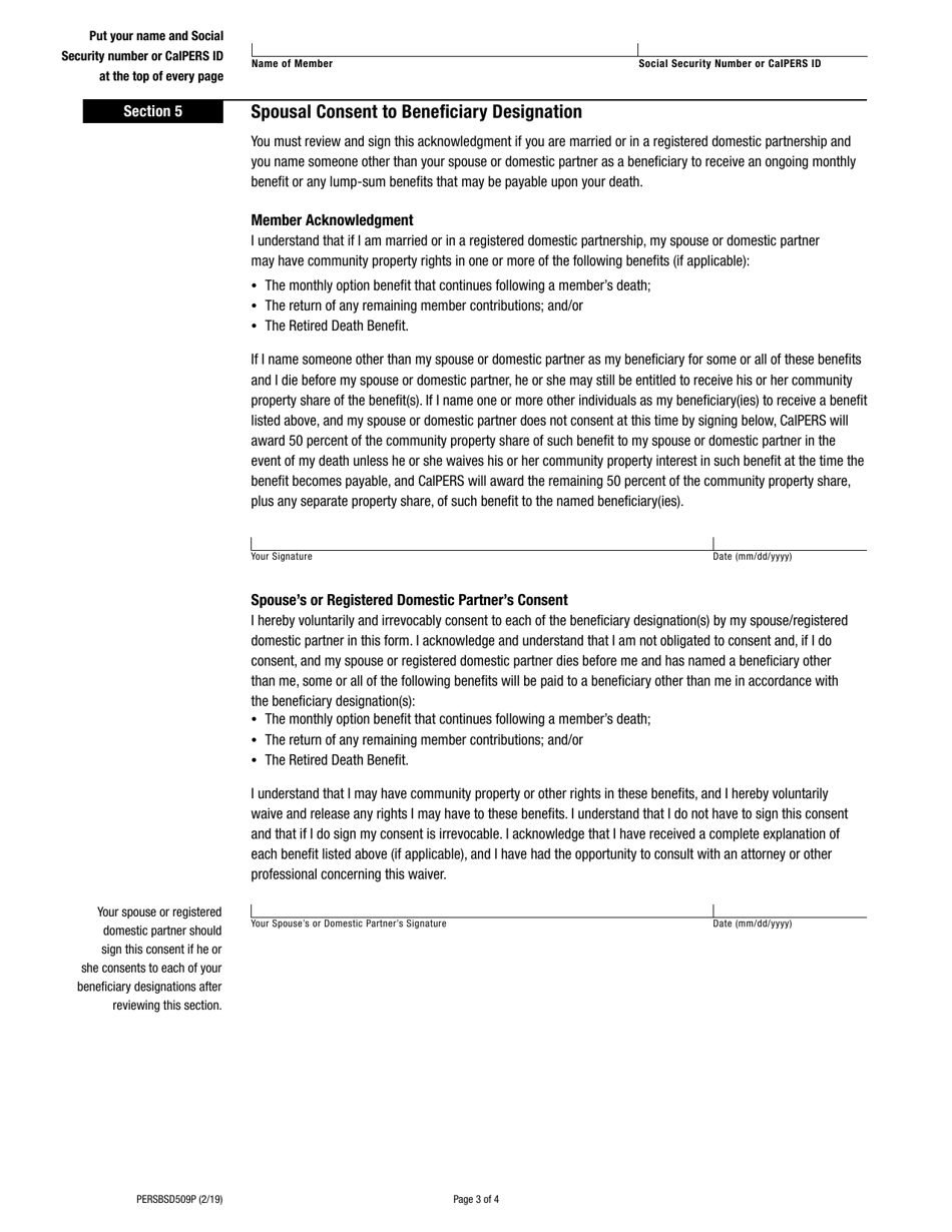 Form PERS-BSD-509P Post-retirement Lump-Sum Beneficiary Designation - California, Page 3