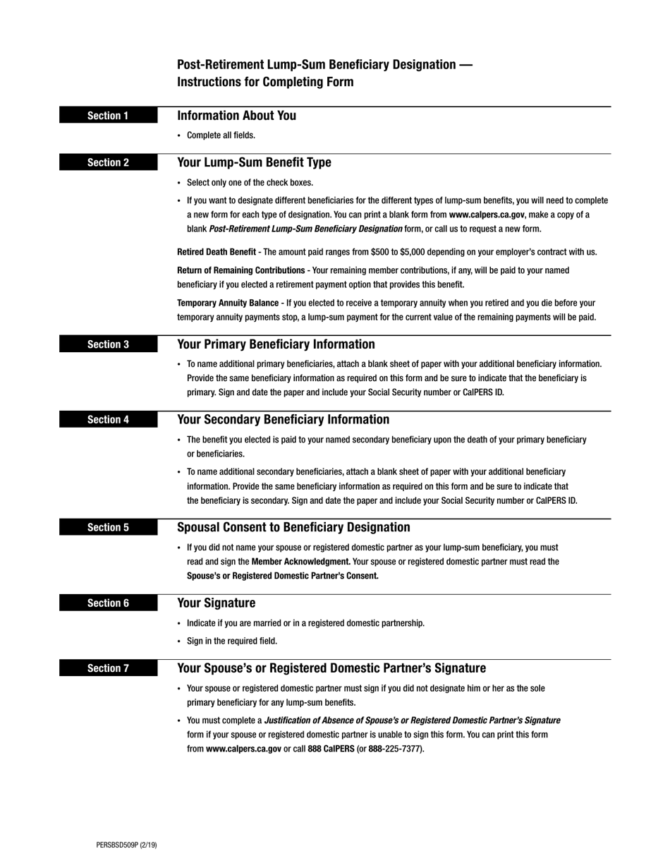 Form PERS-BSD-509P Post-retirement Lump-Sum Beneficiary Designation - California, Page 5
