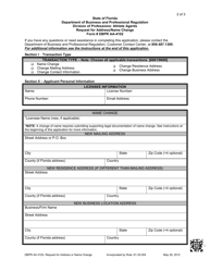 Form DBPR AA-4102 Request for Address/Name Change - Florida, Page 2