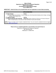 Form DBPR CPA8 CPA Request for Name/Address Change - Florida