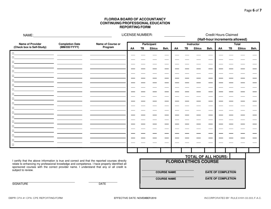 Form DBPR CPA7 CPA Change of Status Application - Florida, Page 6