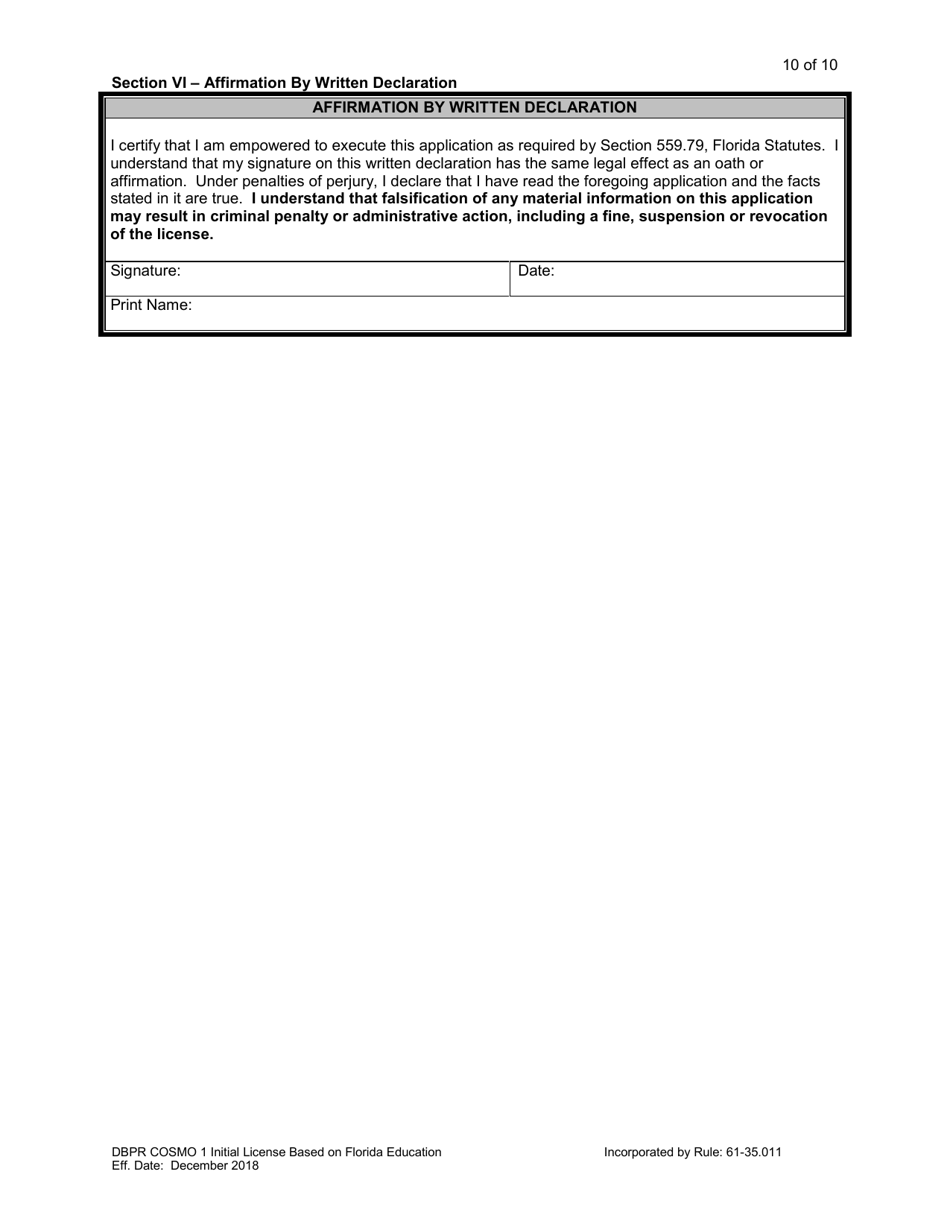 Form DBPR COSMO1 Application for Initial License Based on Florida Education - Florida, Page 10