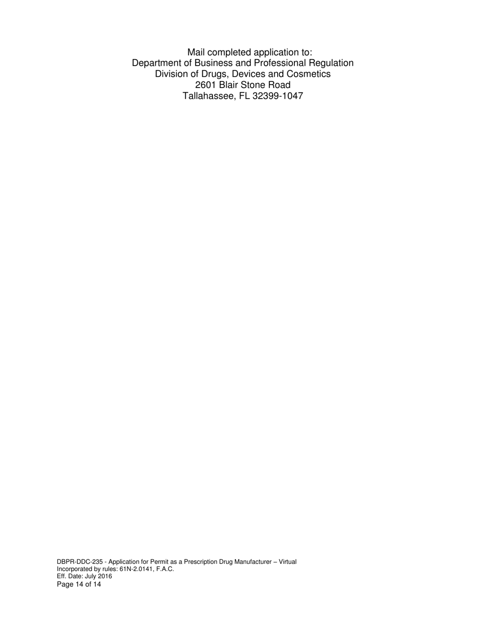 Form DBPR-DDC-235 Application for Permit as a Prescription Drug Manufacturer - Virtual - Florida, Page 14