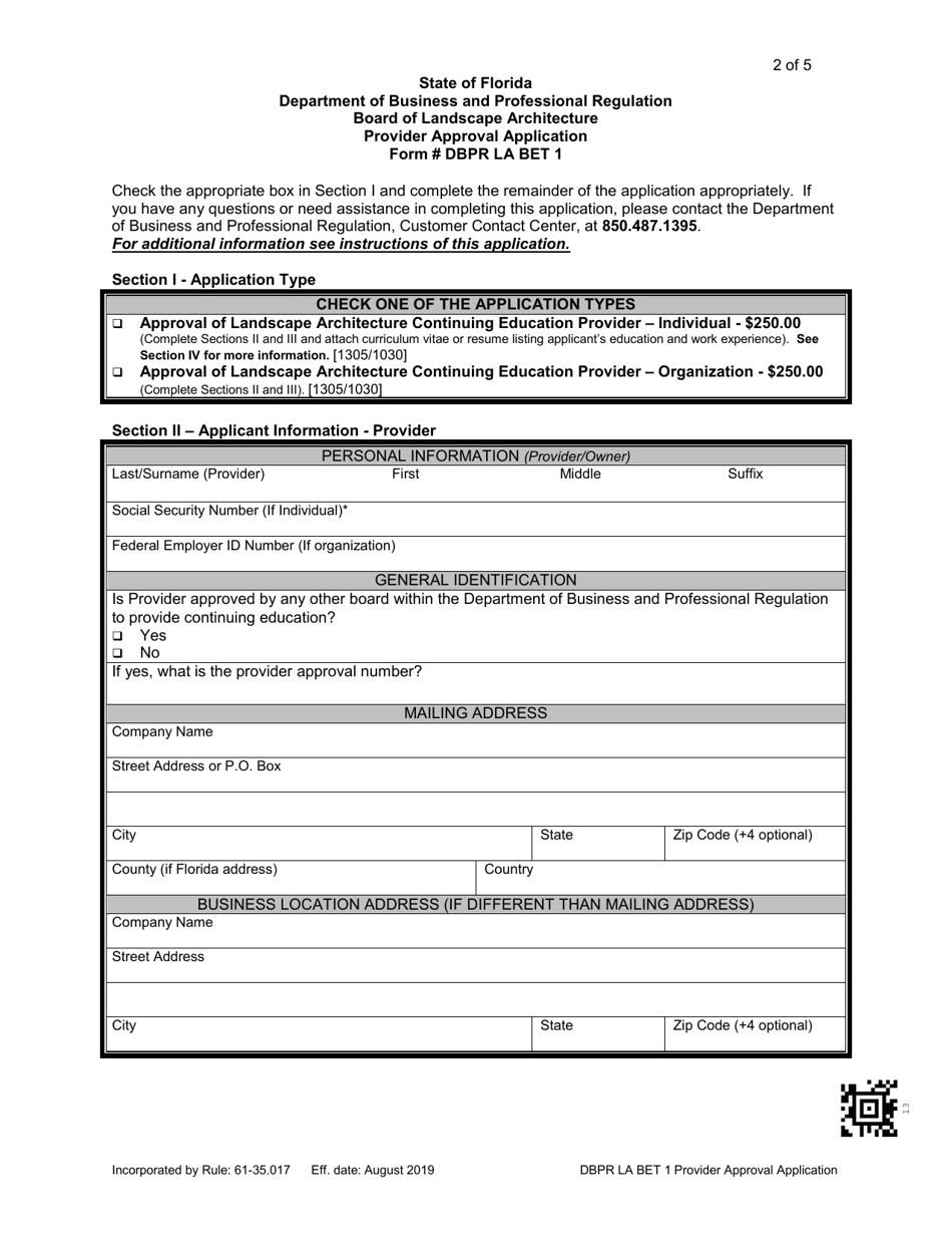 Form DBPR LA BET1 Provider Approval Application - Florida, Page 2