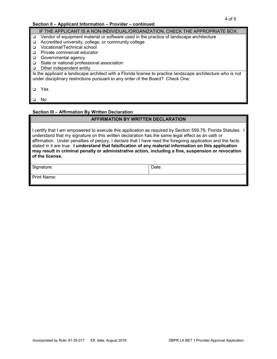 Form DBPR LA BET1 Provider Approval Application - Florida, Page 4