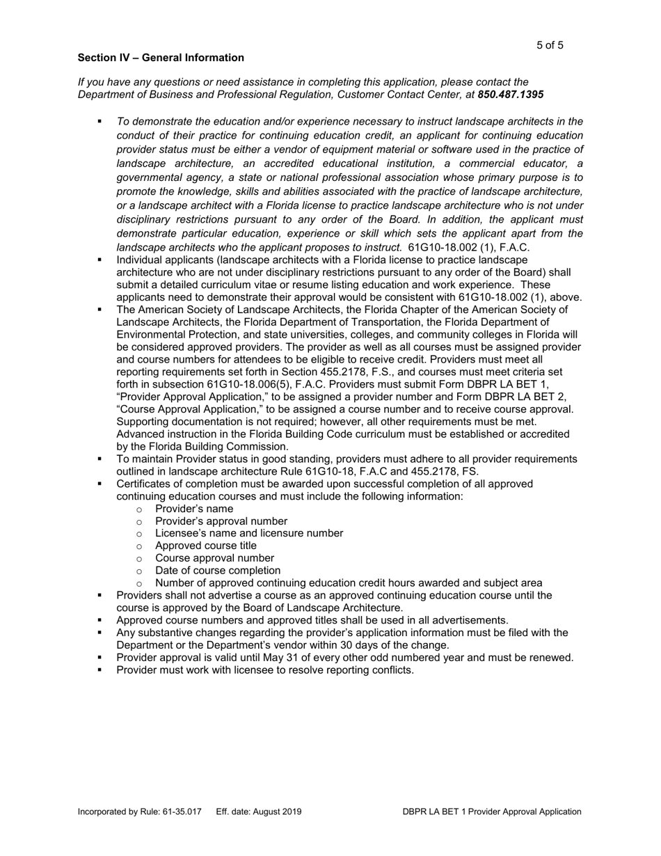 Form DBPR LA BET1 Provider Approval Application - Florida, Page 5