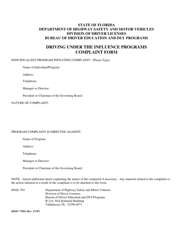 Document preview: Form HSMV77054 Driving Under the Influence Programs Complaint Form - Florida