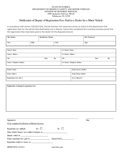 Form HSMV82078  Printable Pdf